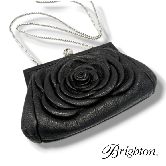 BRIGHTON My Michelle Mini Rose Pouch Clutch Black Leather Shoulder Bag - Picture 3 of 12